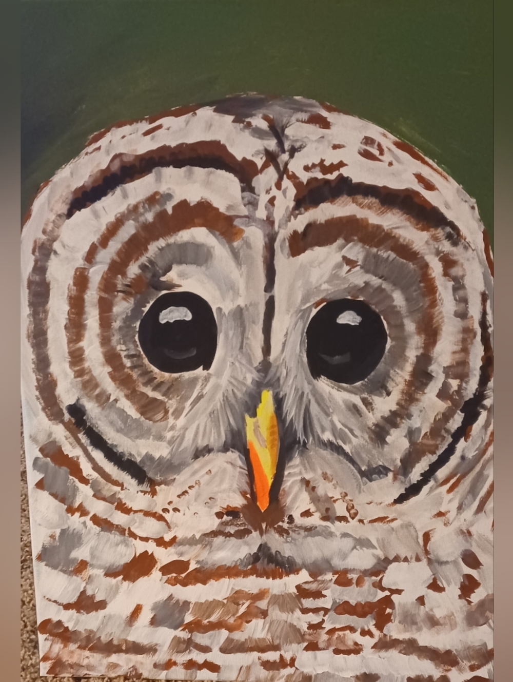 Original Acrylic Hand-Painted Owl Canvas Art — White & Brown